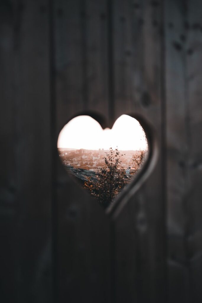 heart shaped hole on a brown wooden fence