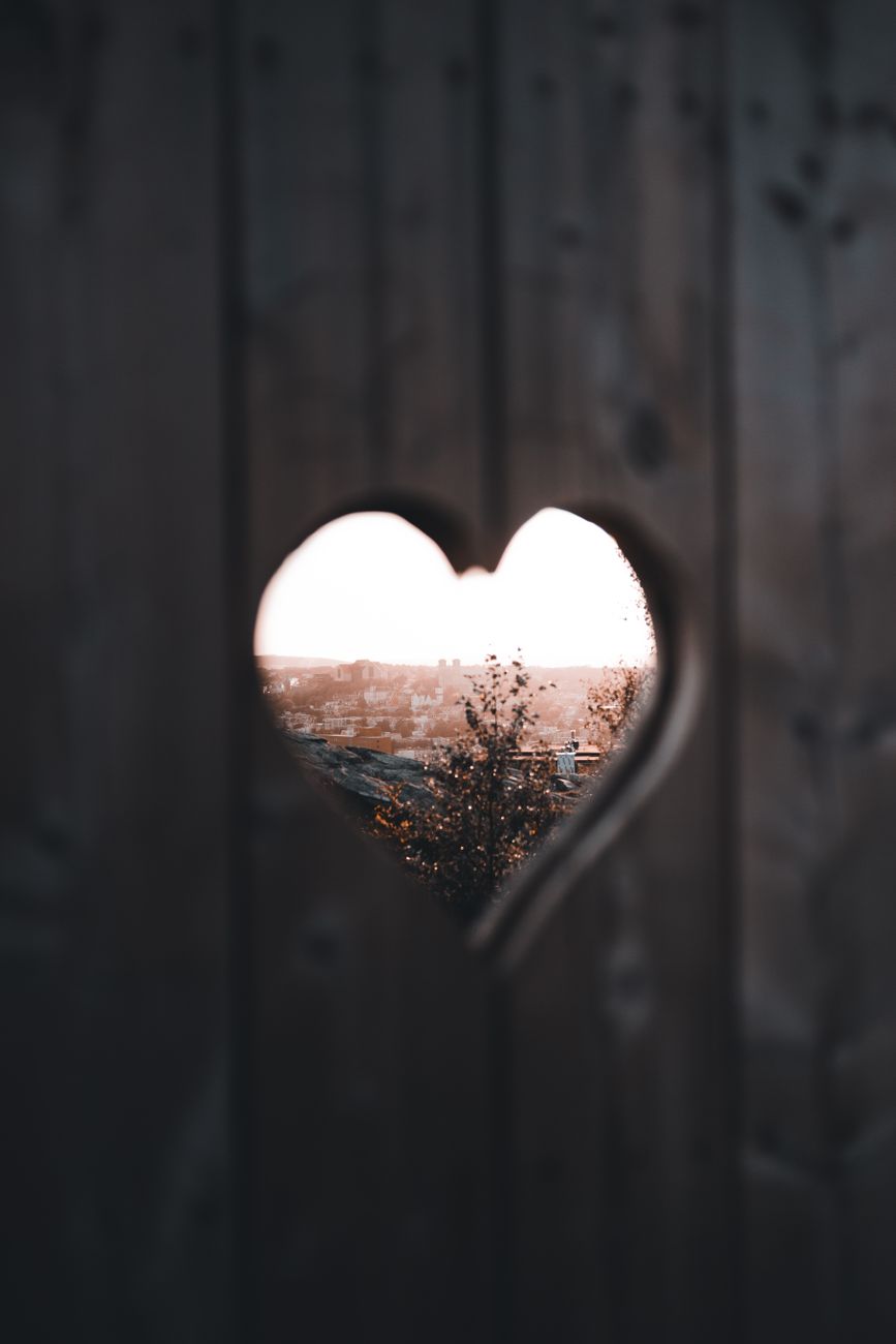 heart shaped hole on a brown wooden fence